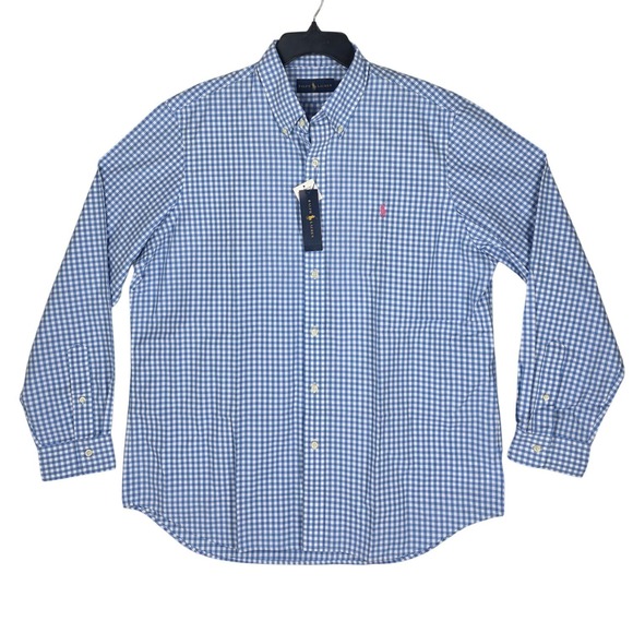 Ralph Lauren Button Down Shirt Mens XL Gingham Check Light Blue White LS NWT $89 - Picture 4 of 12